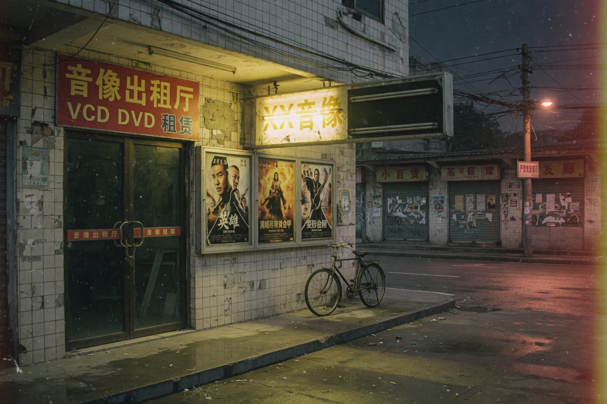 金鹊镇夜色,灯箱只亮一半